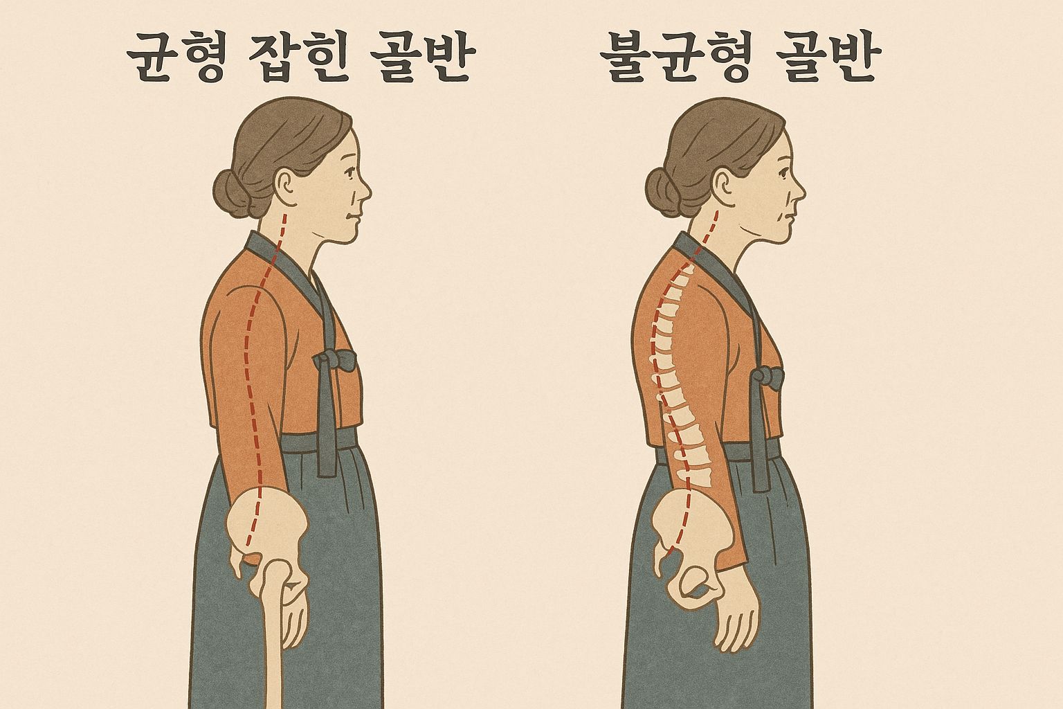골반 불균형이 신체 전체에 미치는 영향을 보여주는 이미지