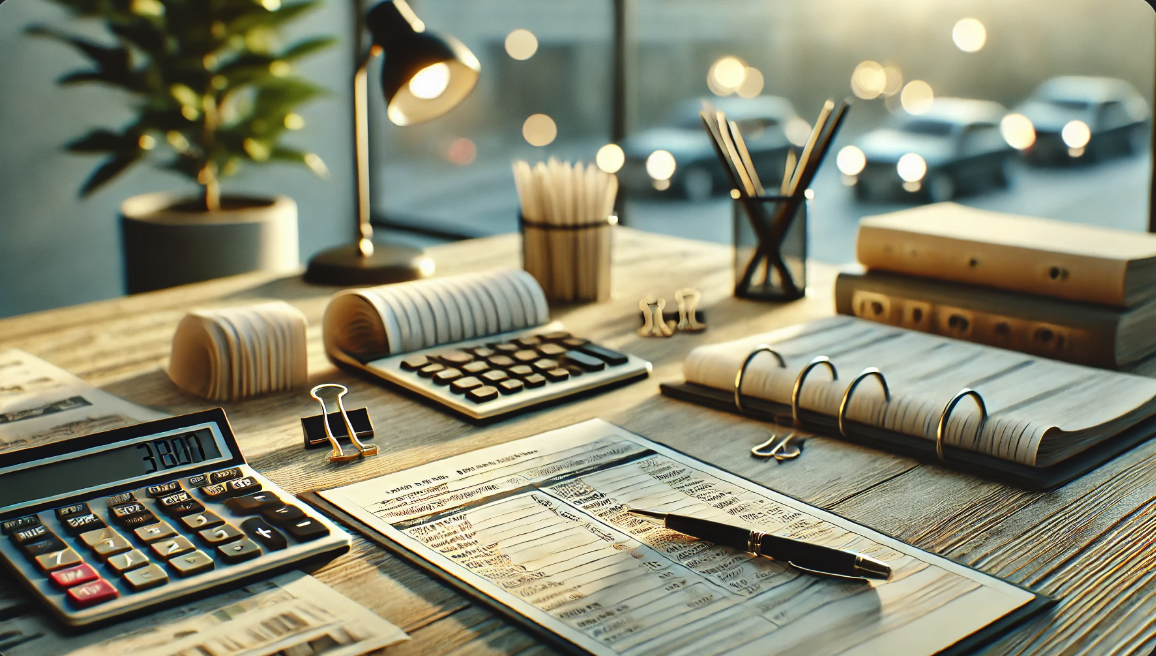 장부와 주차비 영수증이 있는 사무실 책상