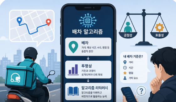 ai 배달 알고리즘이 이상하게 배치되어 배달기사와 고객 모두 혼란을 겪는 모습