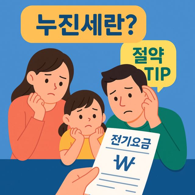 전기요금 고지서와 고민하는 가족 일러스트