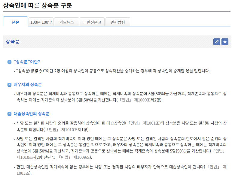 상속인에 따른 상속분 구분