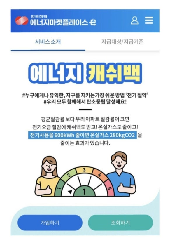한국전력 에너지마켓 에너지 캐쉬백