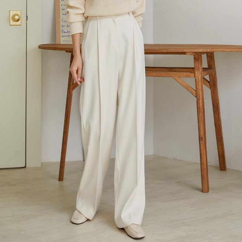 그레이 크림 블랙 노멀 하이웨스트 와이드 핀턱 슬랙스