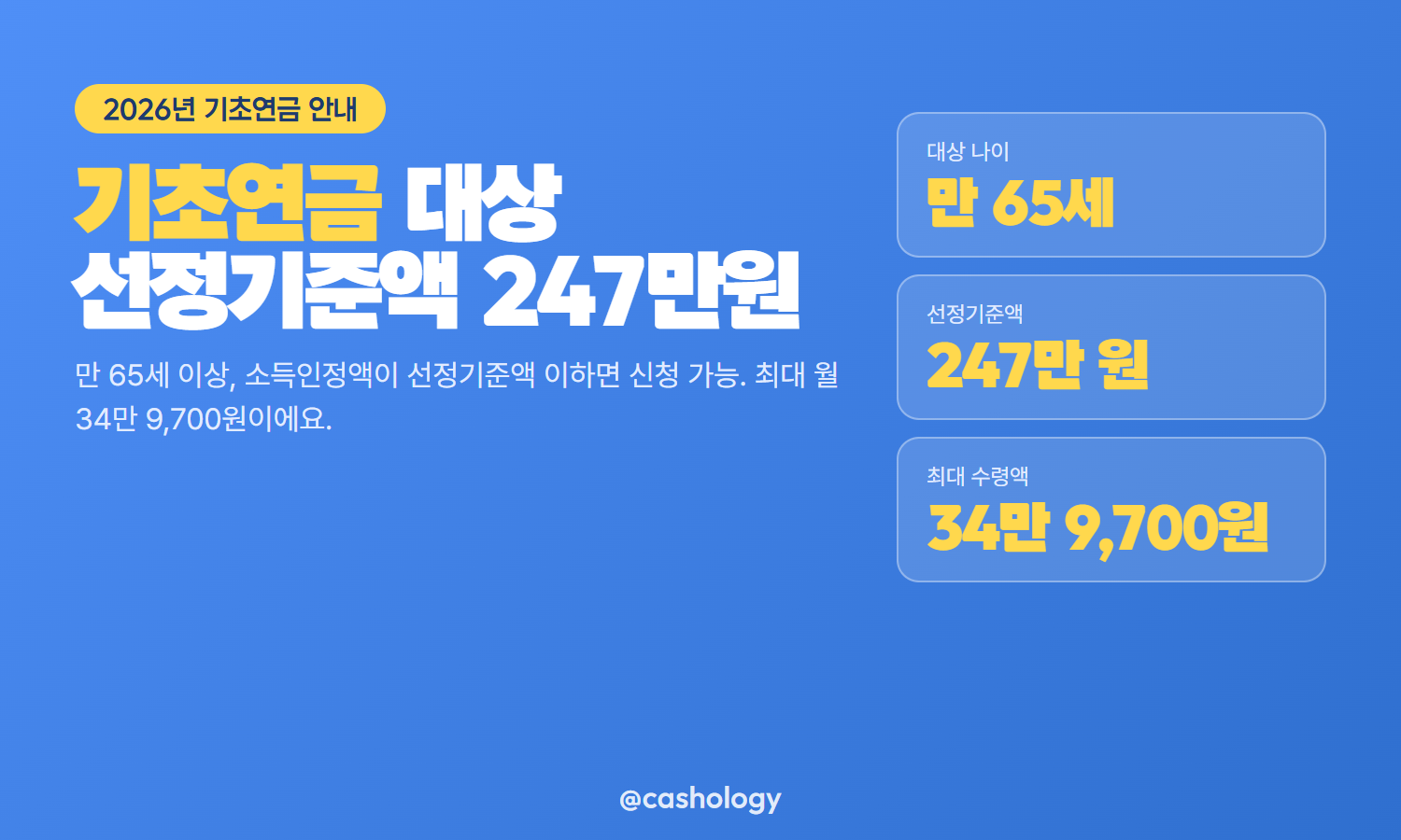 기초연금 대상 선정기준액 수급액 정리 카드