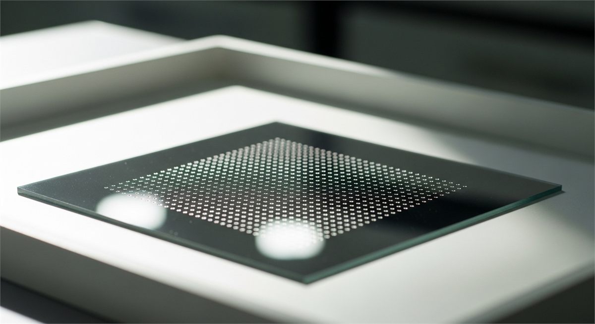 반도체용 유리기판 샘플을 가까이 담은 장면 