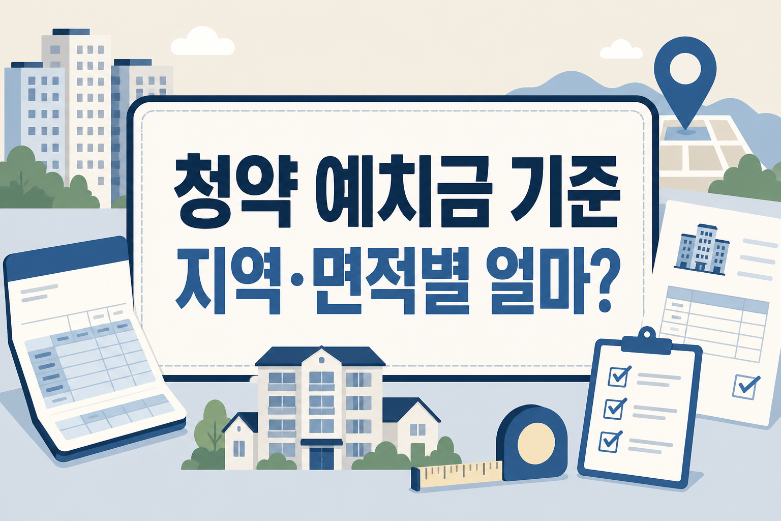 청약 예치금 기준을 지역별&middot;전용면적별로 얼마 넣어야 하는지 한눈에 확인하도록 안내하는 썸네일 이미지