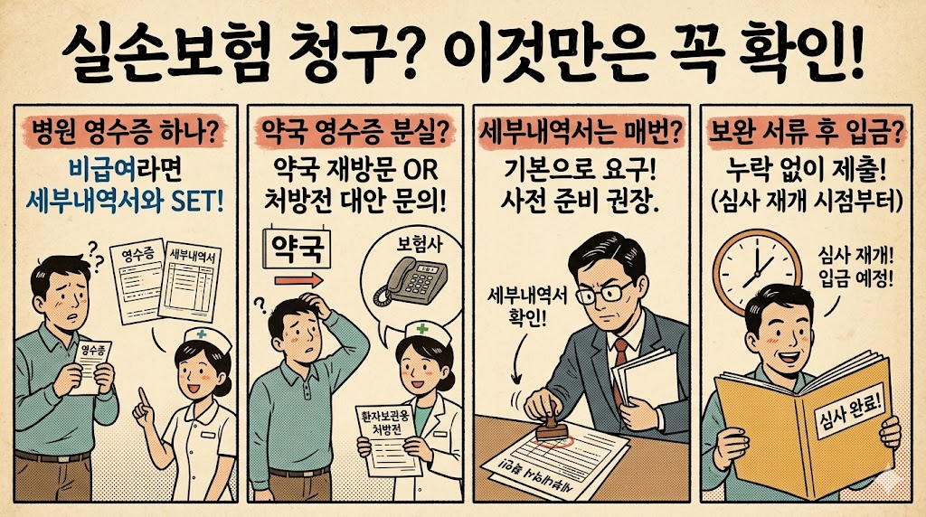실손보험 청구 시 자주 발생하는 상황별 질문과 해결 방향을 정리한 종합 안내 이미지