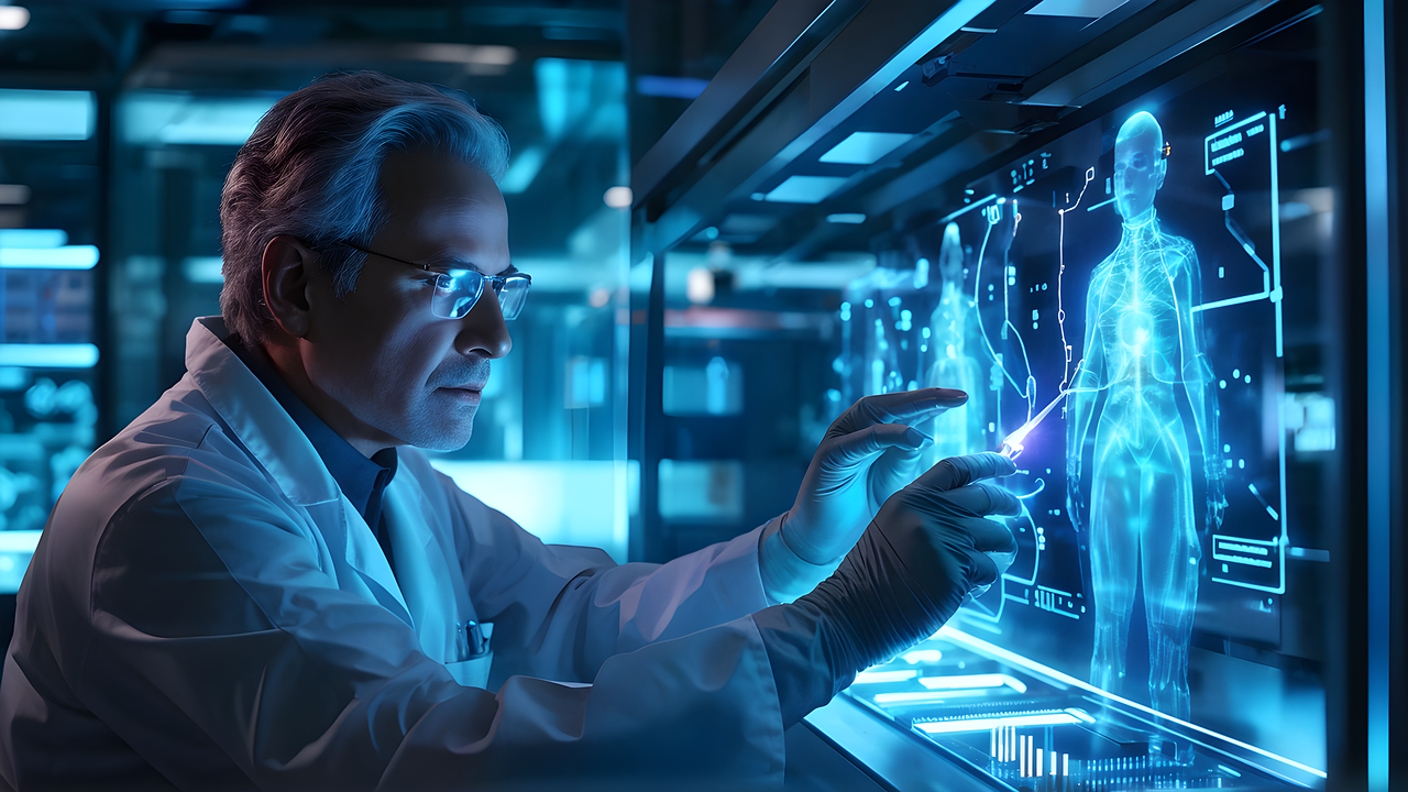 인체 연구하는 박사 이미지 사진