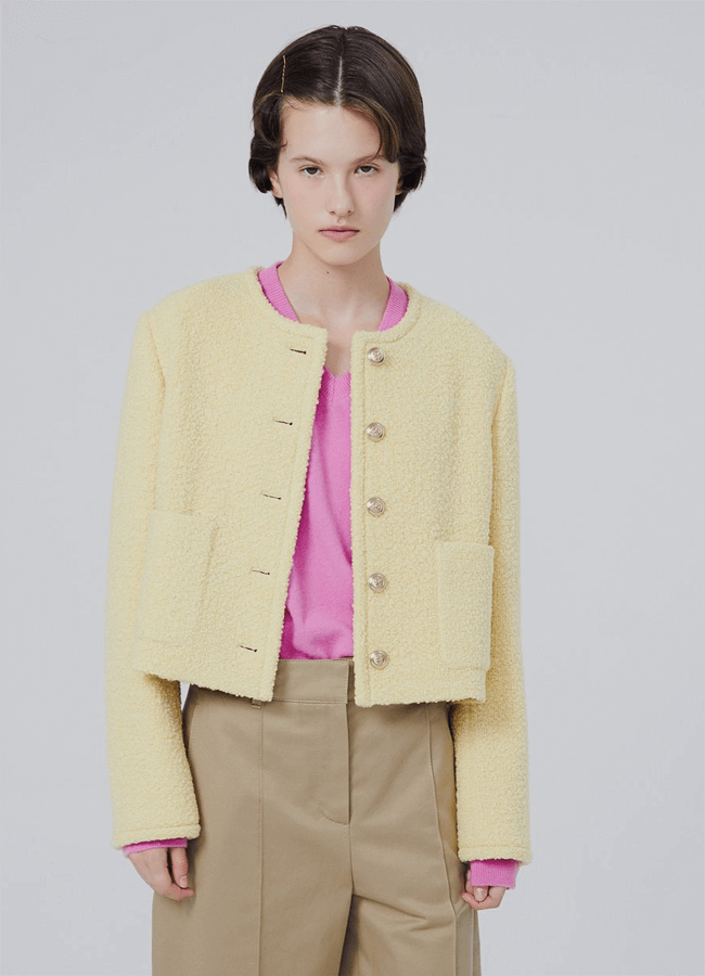 위아워스 옐로우 크롭 트위드자켓