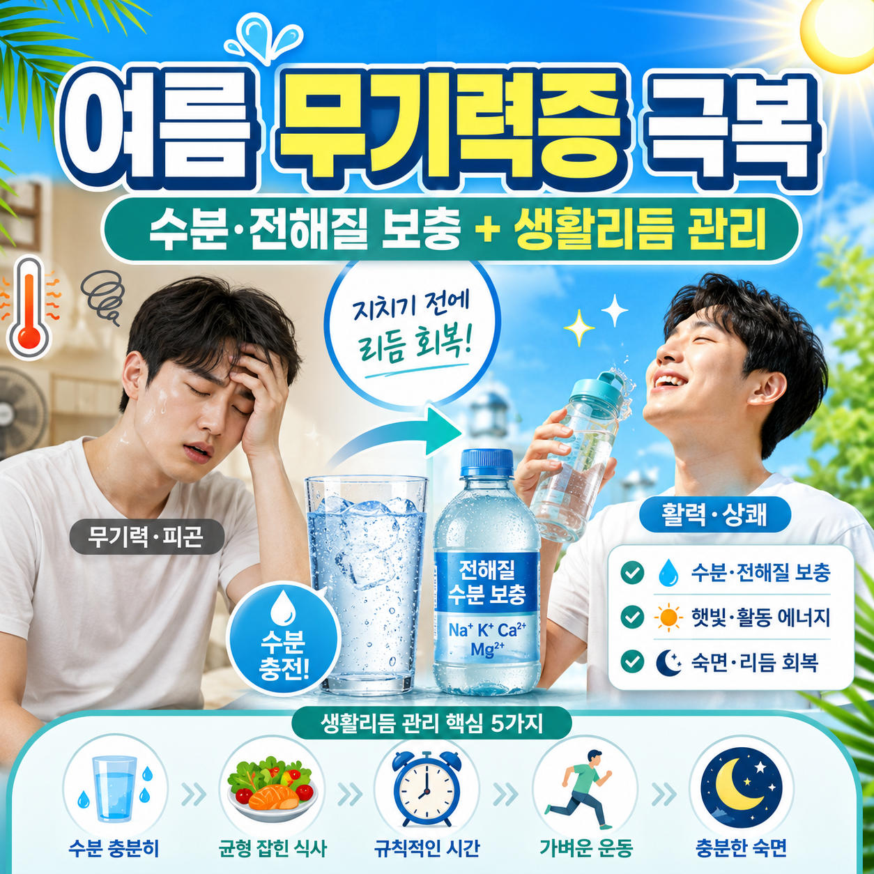 여름 무기력증 극복을 위한 수분 전해질 보충과 생활리듬 관리 방법