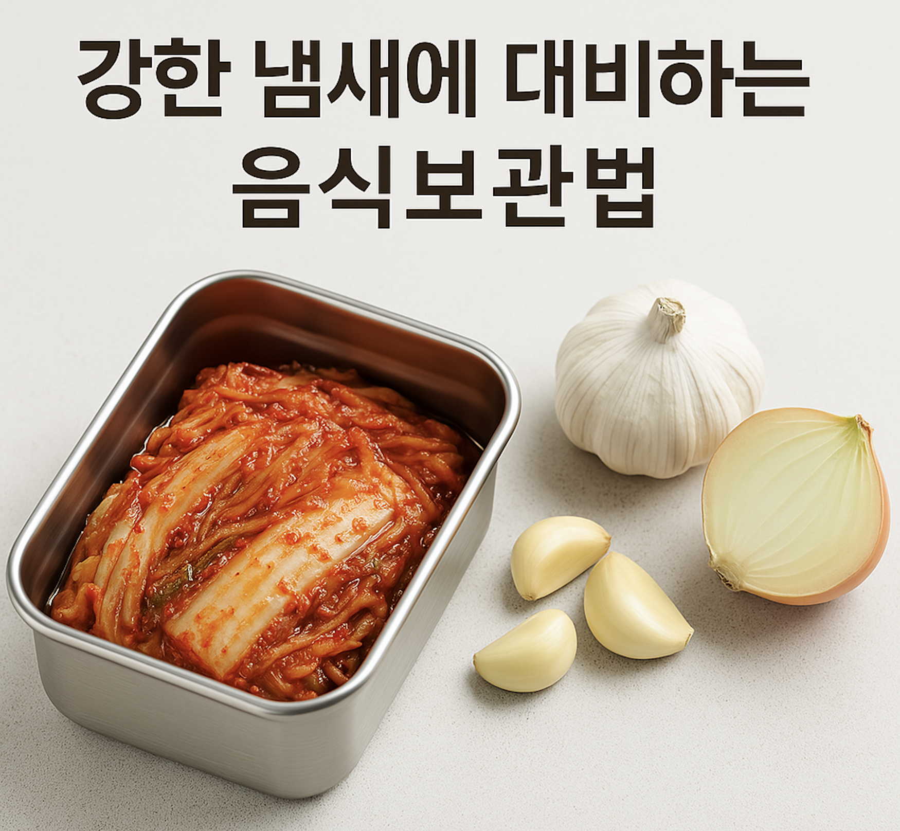 강한냄새를 유발하는 김치, 양파, 마늘 사진