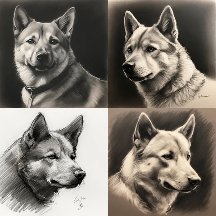 Charcoal sketch of a jindo_dog