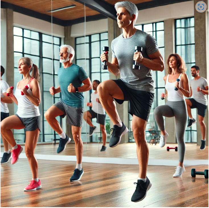 근력운동과 유산소 운동하는 중장년