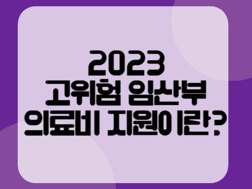 2023 고위험 임산부 의료비 지원