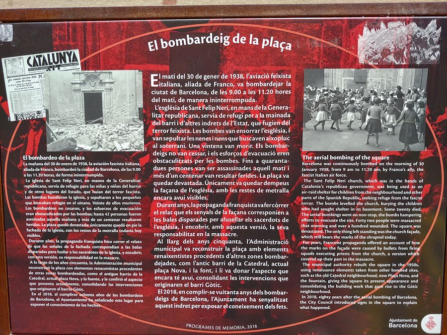 바르셀로나 고딕지구 - 산펠립네리 광장. 당시의 역사를 알려주는 안내판에 옆에 있었다.