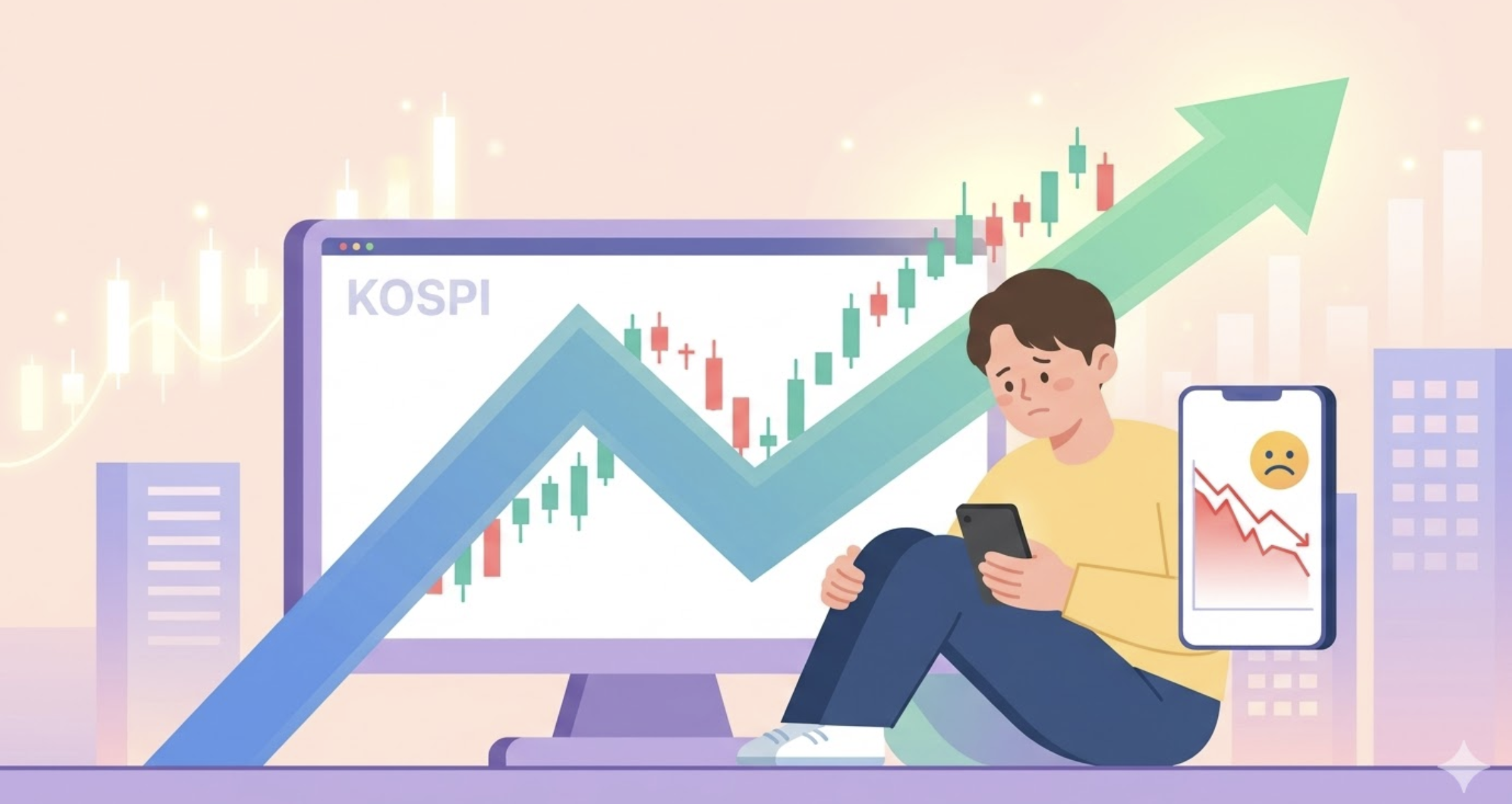 코스피로 걱정하는 모습 이미지
