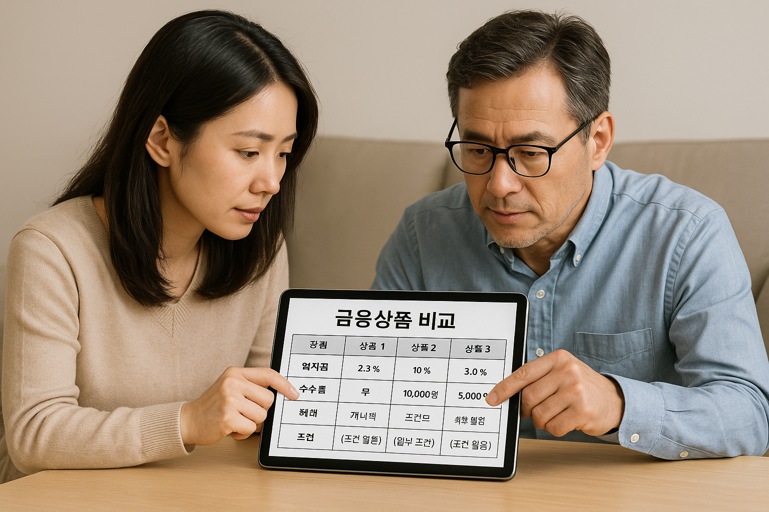 금융상품 비교하는 부부 