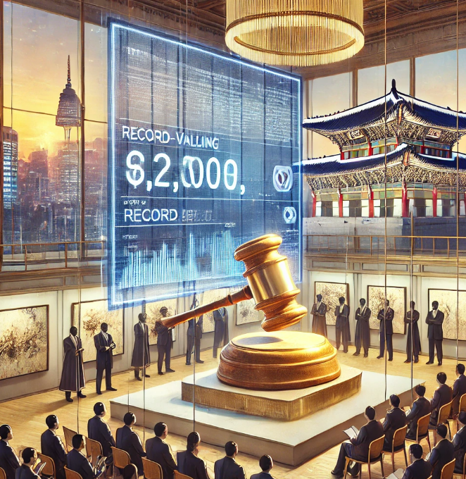 한국 미술품 경매 시장의 높은 성장률을 나타내는 사진입니다.