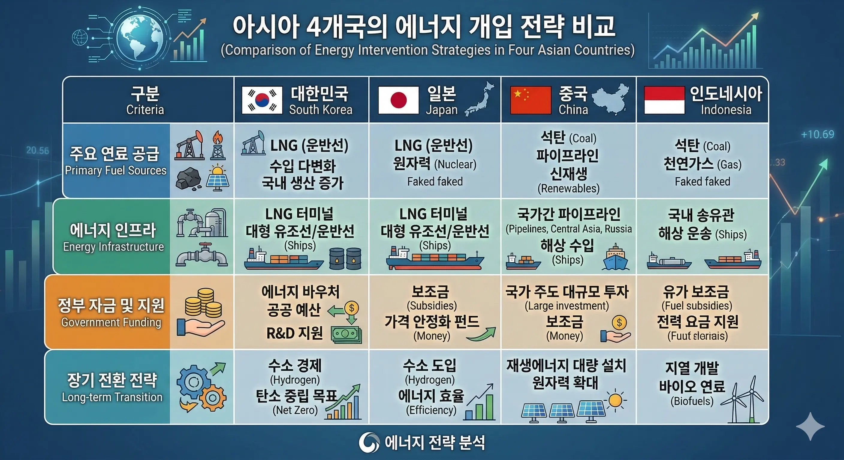 아시아 주요 국가별 에너지 대응 정책 요약 표