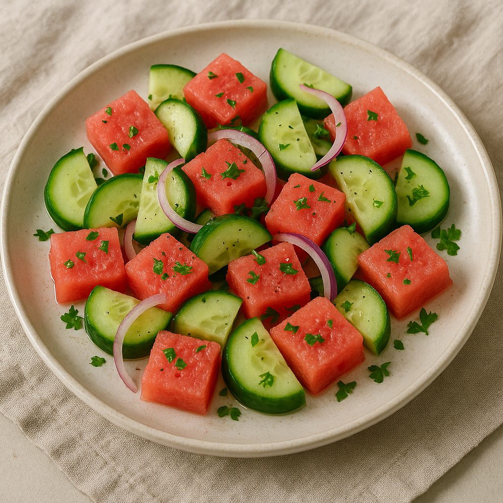 수박과 오이를 곁들인 샐러드 접시