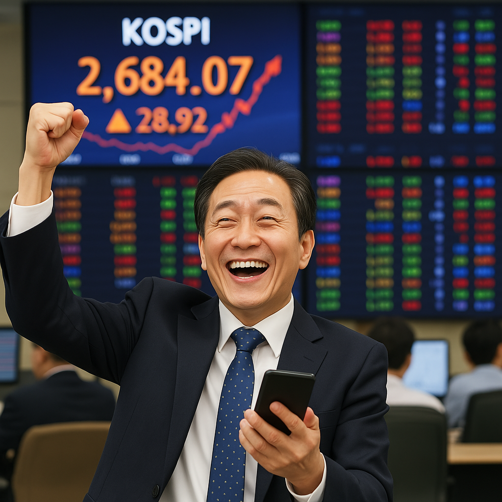 폭락장 속 상승주 투자자가 웃는 모습