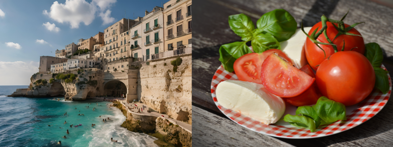 이탈리아 해안가와 샐러드 이미지
