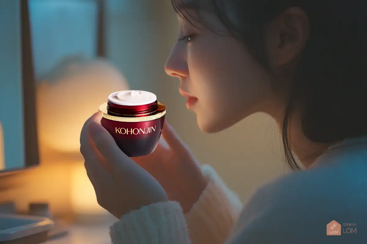 어두운-화장대에서-고혼진크림-사용하는-한국여자2