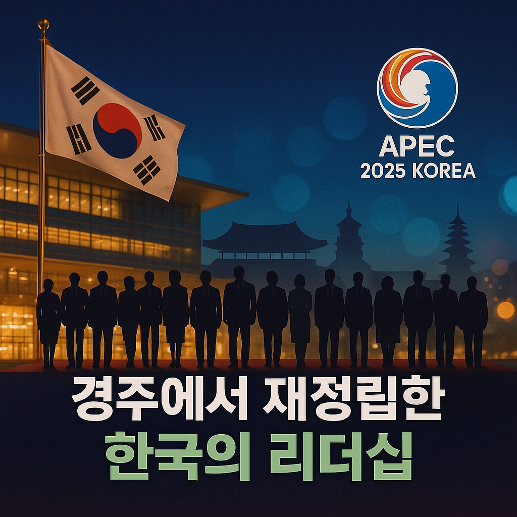 무대 위 정상들의 실루엣으로 상징되는 대한민국의 글로벌 리더십