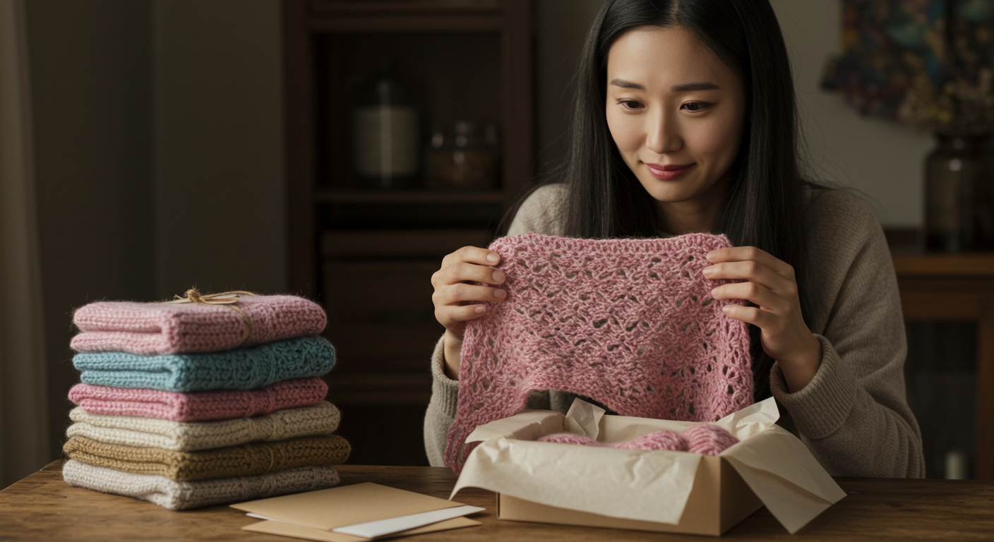 수공예 상품을 들고 있는 여성