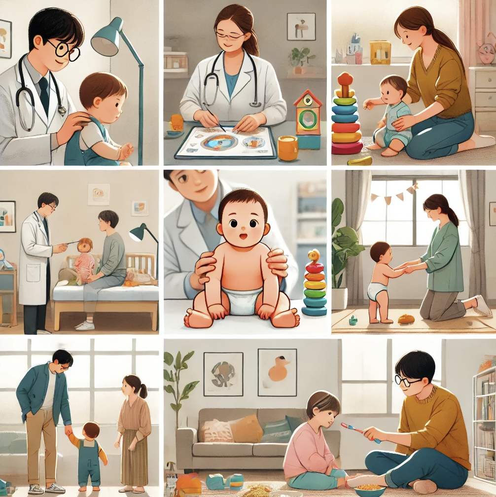 영유아 성장단계별 검진 받는 모습