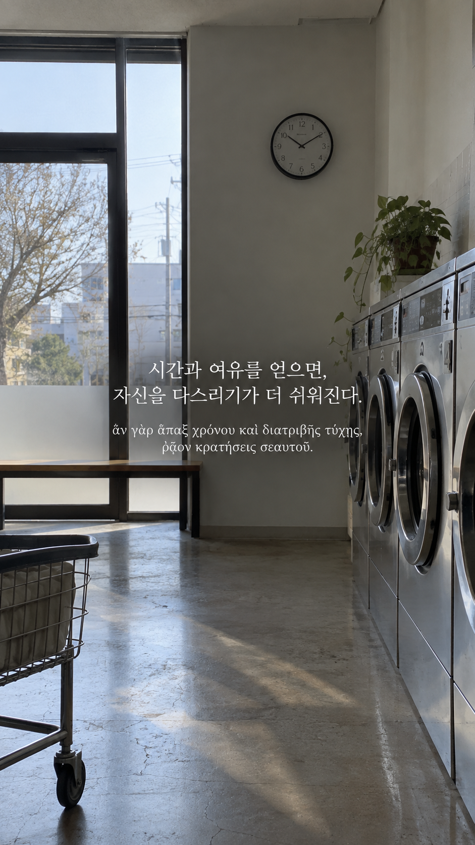 에픽테토스 명언 15 시간과 여유를 얻으면, 자신을 다스리기가 더 쉬워진다. — 햇빛 드는 무인 빨래방