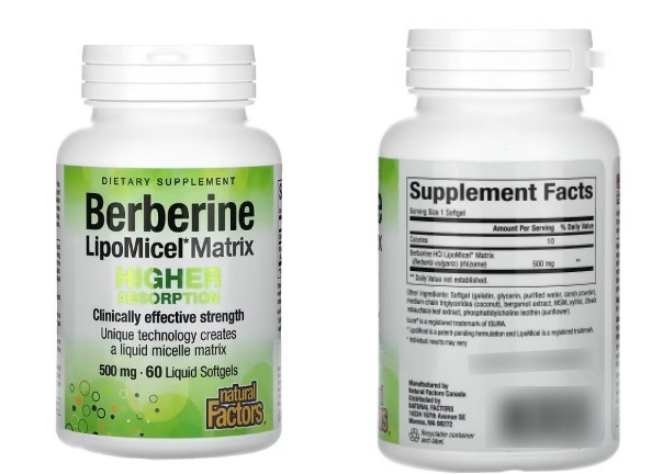 네츄럴 팩터스 베르베린 리포조말 매트릭스 , 500mg, 액상 소프트젤 60정