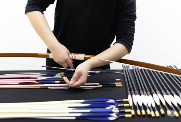 양궁 장비를 점검하는 한국인 여성