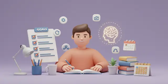 젊은-남성이-책상에-앉아-자기계발을-위한-계획을-짜는-이미지