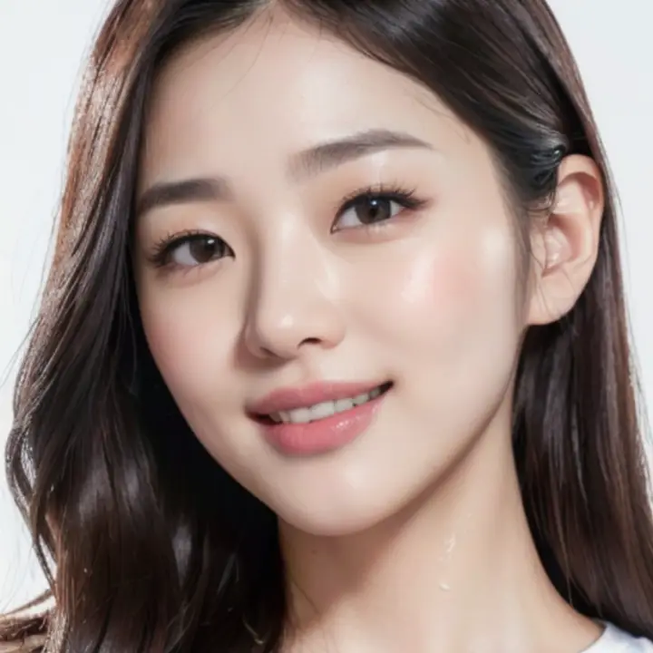 가히 캐비어밤을 바르고 촉촉하고 광택이 나는 피부를 가지게 된 긴 생머리에 밝게 웃고 있는 여성