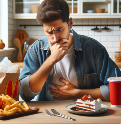 다이어트 중 과식하고 후회하는 모습