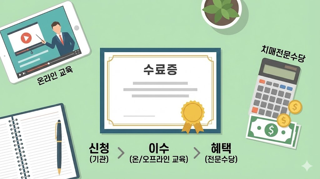 요양보호사 치매전문교육 신청 방법 및 이수 절차 인포그래픽