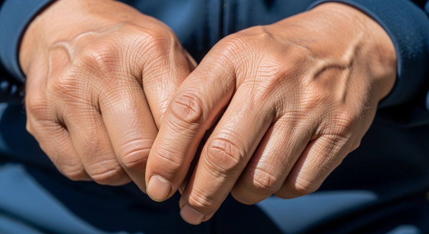 건조하고 각질 있는 손 클로즈업