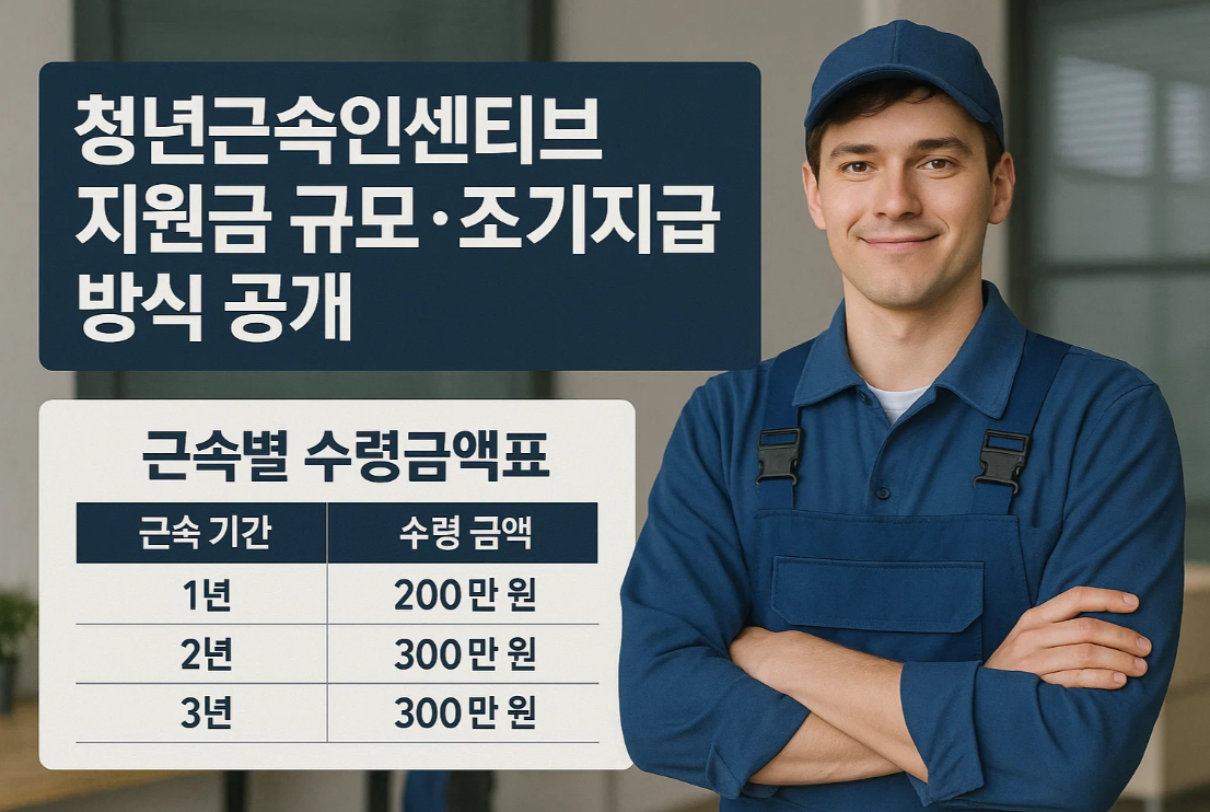 청년근속인센티브 지원금 규모·조기지급 방식 공개|근속별 수령금액표