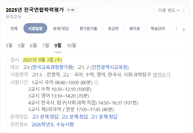 9월 모의고사 등급컷 개요