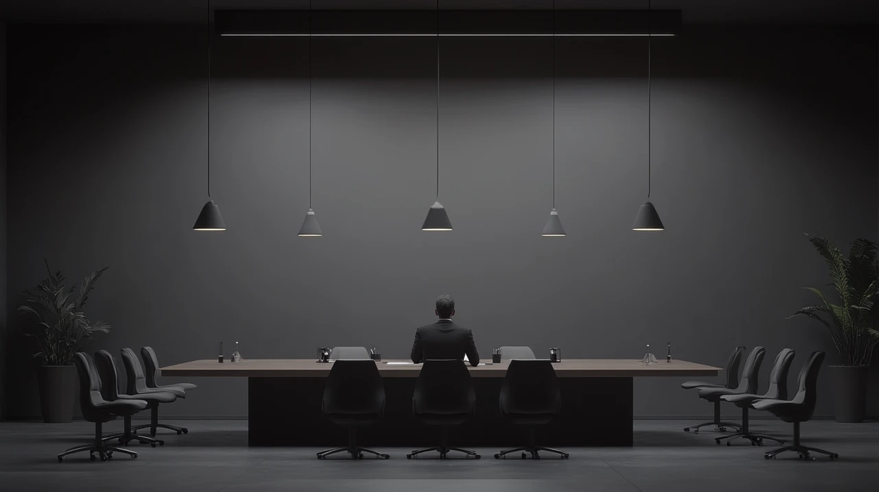 고배당 ETF의 위험성을 설명하는 금융 전문가가 우아한 회의실에서 신뢰감 있게 이야기를 나누고 있습니다. 복잡한 투자 전략에 대한 이해를 돕습니다.