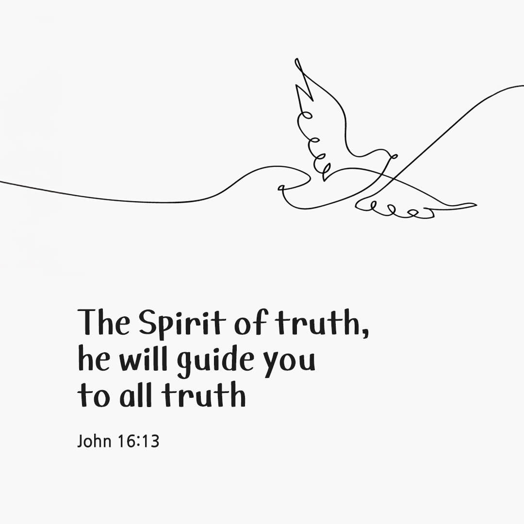 When he comes, the Spirit of truth, he will guide you to all truth. (John 16:13) by pieonane Daily Bible quote image