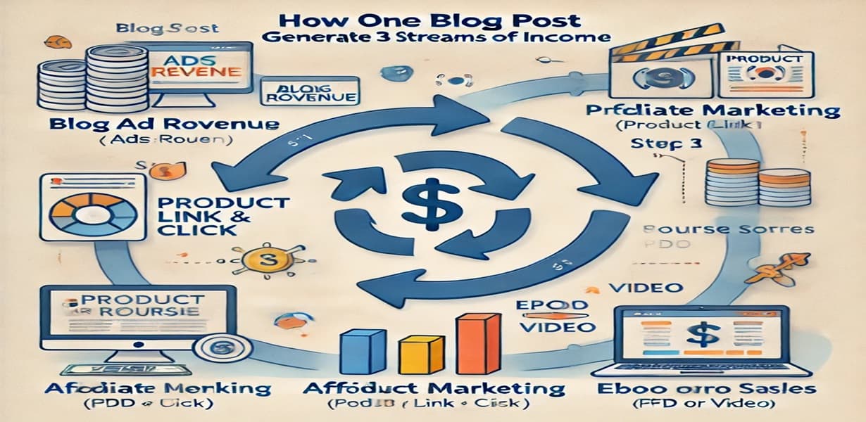 블로그 콘텐츠 리사이클 수익 구조 – 애드센스, 제휴마케팅, 전자책 판매까지 연결된 인포그래픽