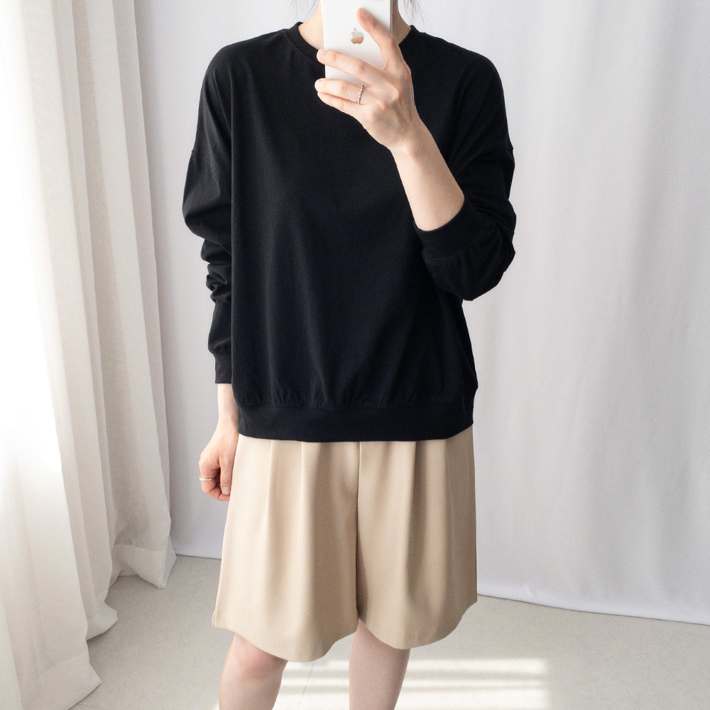 얇은 블랙 맨투맨 여성 여름 긴팔 티