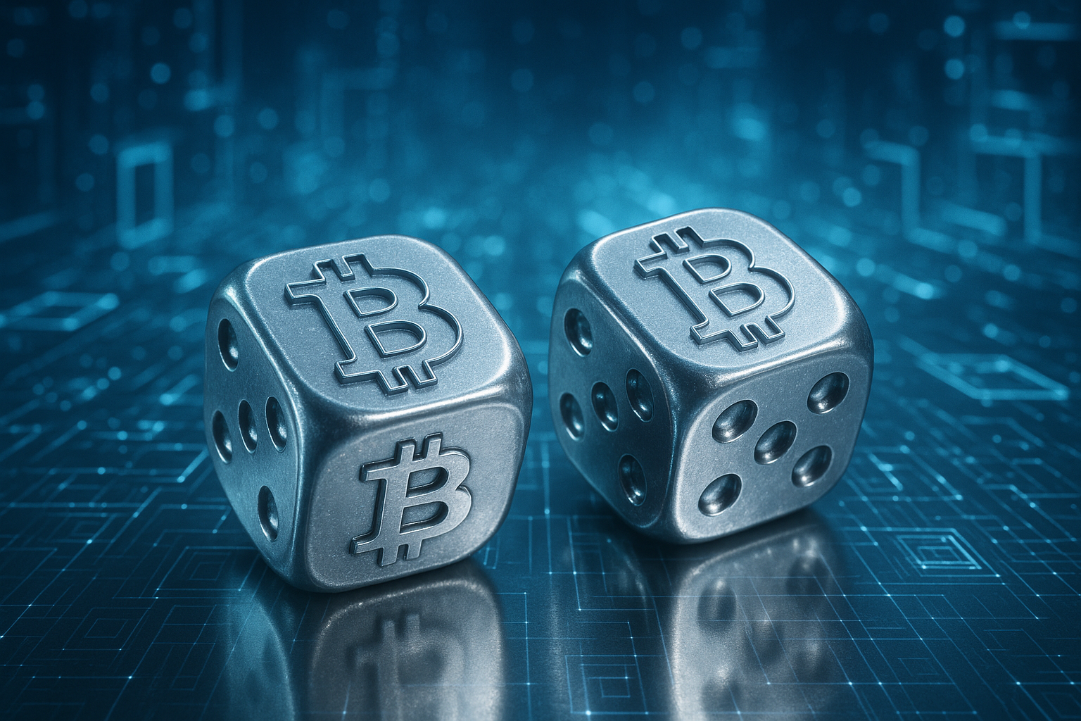 비트코인 문양의 주사위 두 개