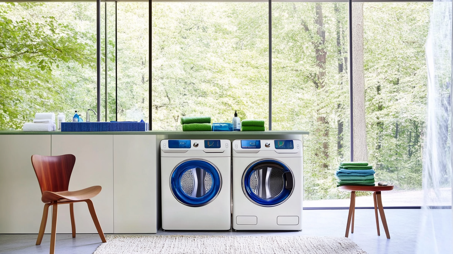 삼성의 세탁기 및 건조기가 미세플라스틱 배출을 줄이며 지속 가능한 생활을 장려하는 친환경 설정을 보여줍니다.