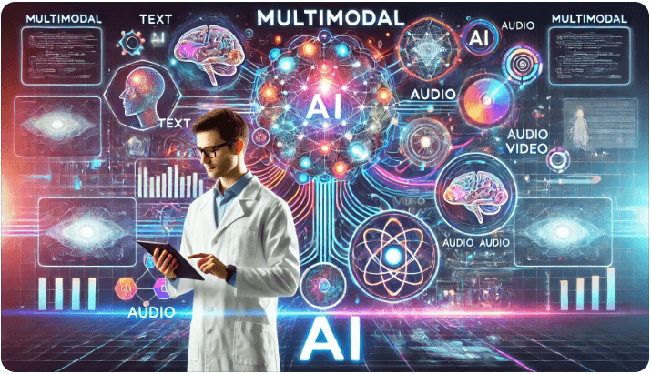 연구원이 스마트 기기를 사용하는 멀티모달 AI 이미지