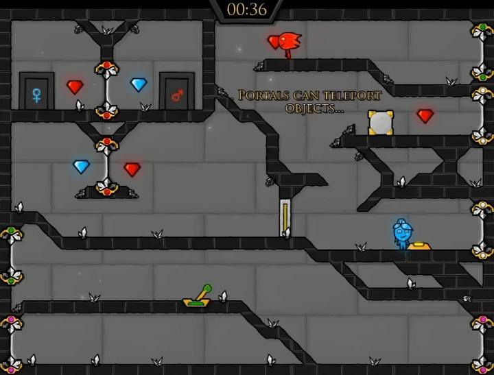 파이어보이-앤-워터걸-크리스탈템플-플레이-소년이-빨간색-보석을-획득하는-화면