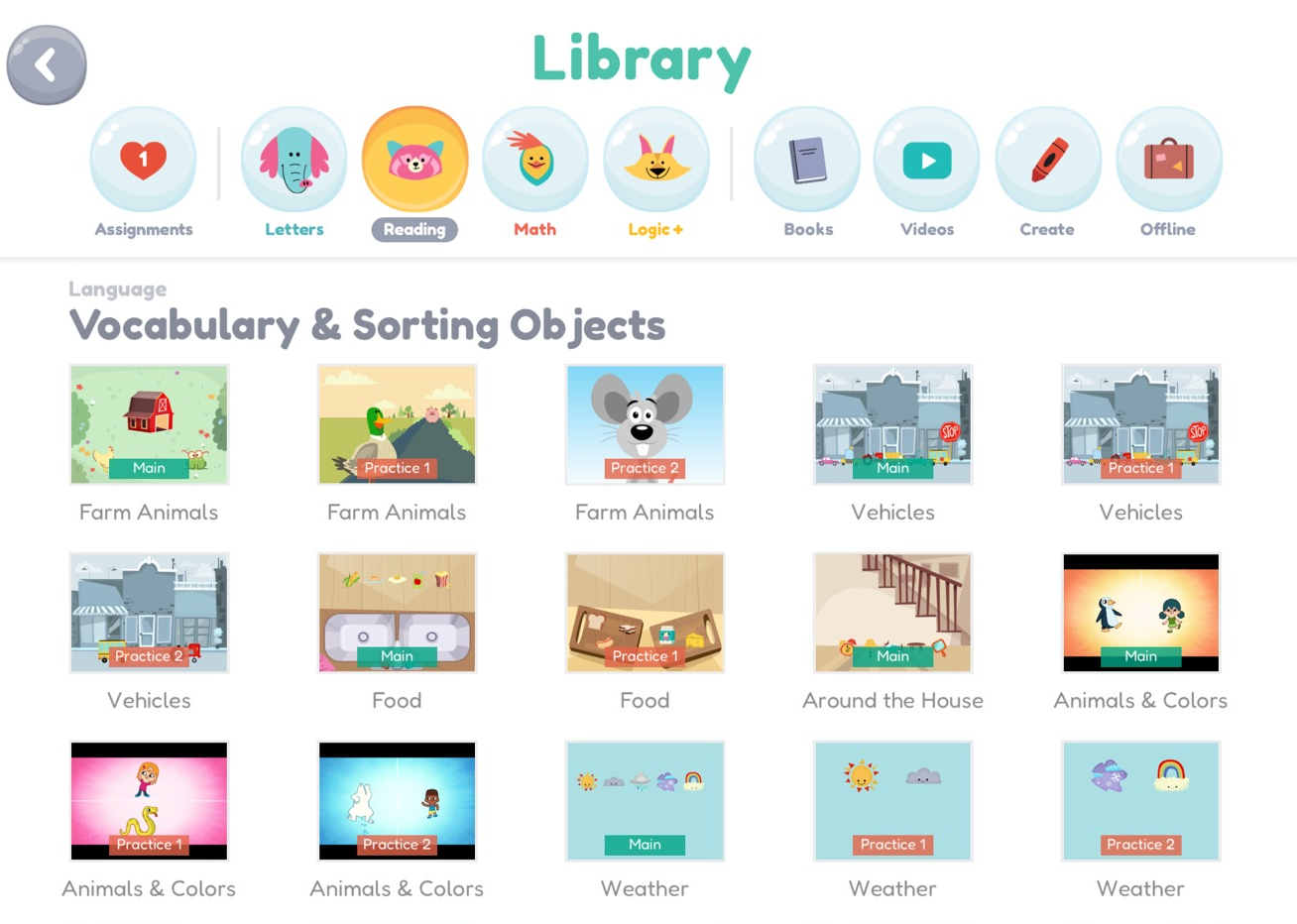 Khan Academy Kids - Language 커리큘럼 설명하는 사진