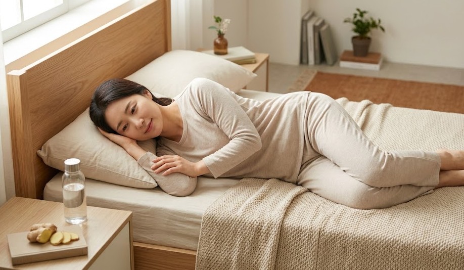 역류성 식도염 예방을 위해 위산 역류를 방지하는 왼쪽 수면 자세의 원리